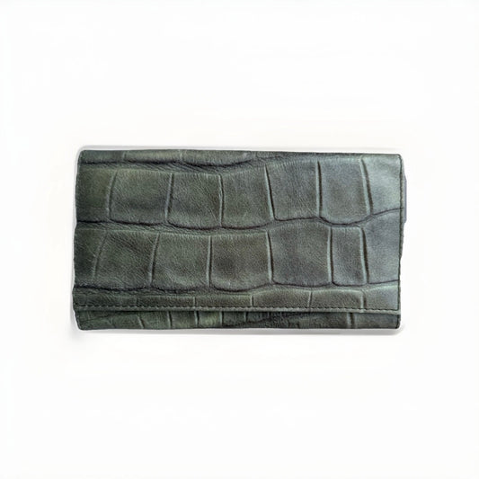 PORTAFOGLIO ARTIGIANALE VERA PRLLE STAMPA COCCO VERDE SALVIA