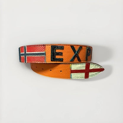 CINTURA PATCHWORK UNISEX BANDIERE DEL MONDO IN PELLE E VERO COCCODRILLO