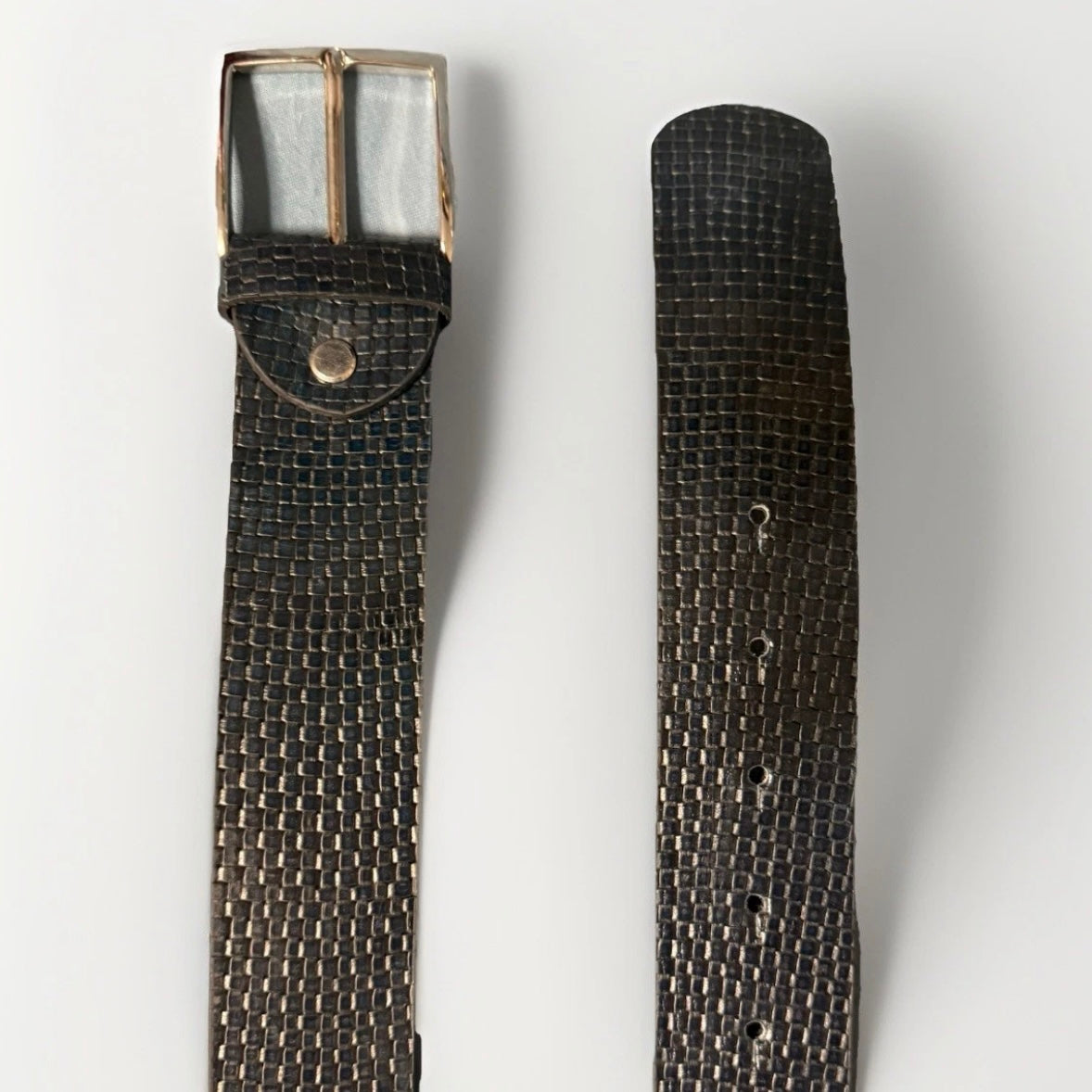 CINTURA ARTIGIANALE VERA PELLE STAMPA INTRECCIO BLU SCURO