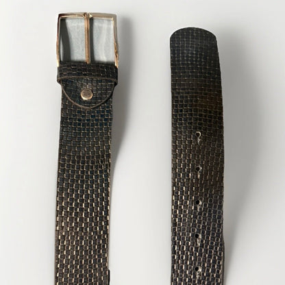 CINTURA ARTIGIANALE VERA PELLE STAMPA INTRECCIO BLU SCURO