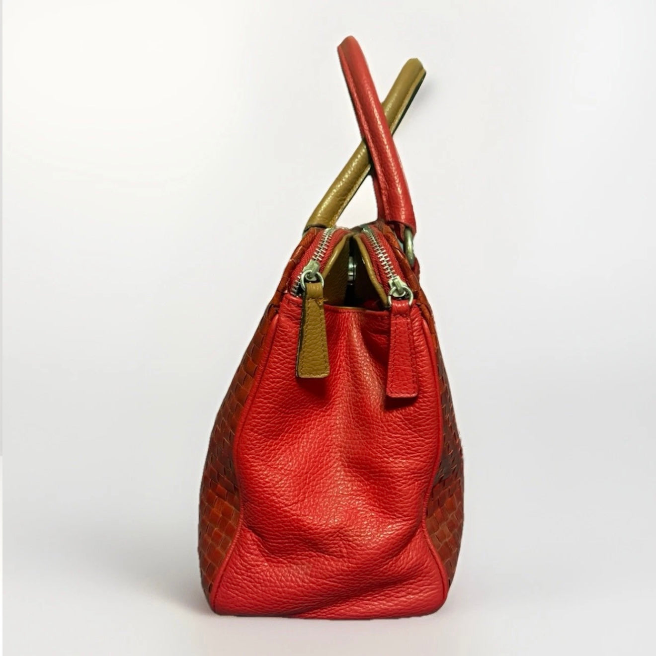 BORSA ARTIGIANALE  VERA PELLE INTRECCIATA ROSSA