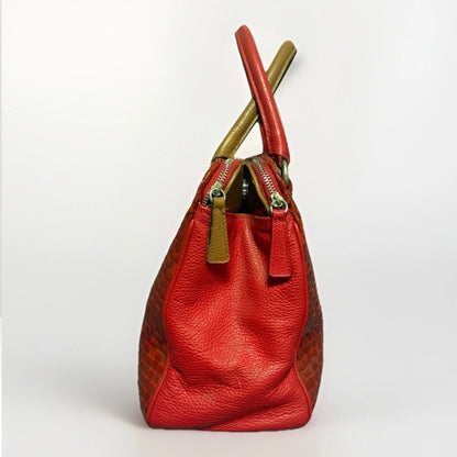 BORSA ARTIGIANALE  VERA PELLE INTRECCIATA ROSSA