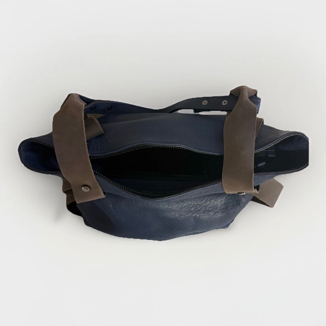 MUTH BORSA MOU SHOPPING BAG ARTIGIANALE VERA PELLE BLU