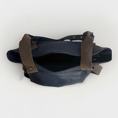 MUTH BORSA MOU SHOPPING BAG ARTIGIANALE VERA PELLE BLU