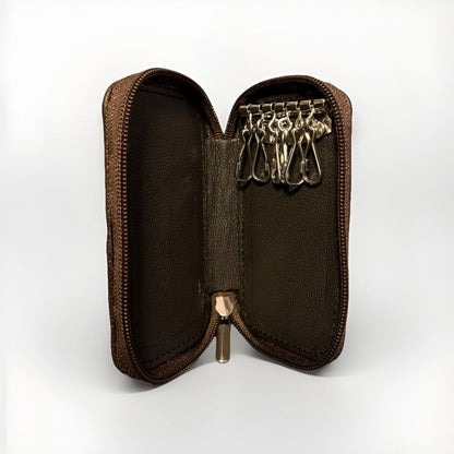 PORTACHIAVI ARTIGIANALE PELLE MARTELLATA GRIGIO SCURO