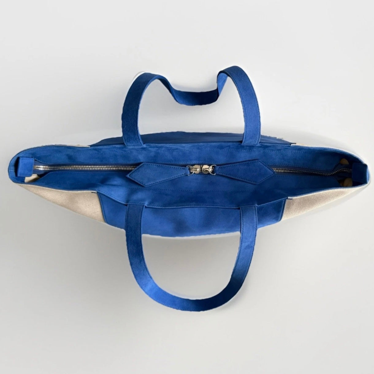 MUTH BAGS TOTE BAG ERA BORSA SHOPPING BAG ARTIGIANALE VERA PELLE SCAMOSCIATA BLU