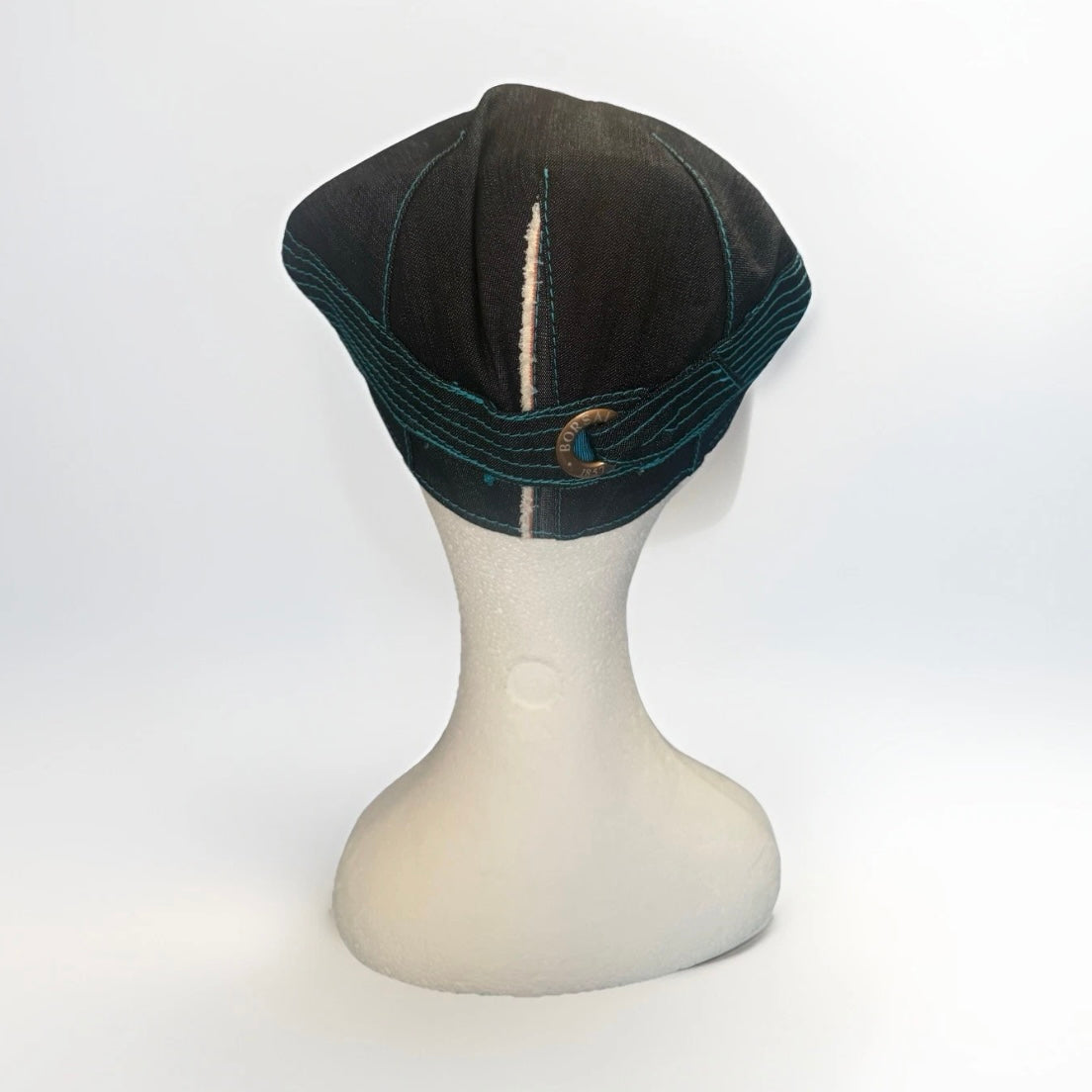 BORSALINO CAPPELLO COPPOLA BECCO D'OCA NERO TURCHESE