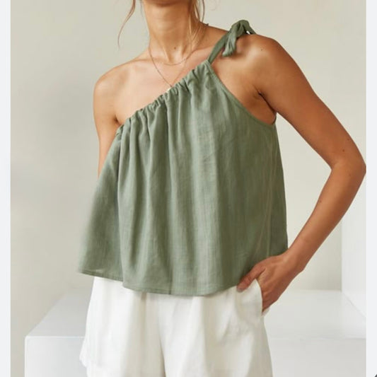 PEDRA NIGRA TOP MONOSPALLA DONNA LINO VERDE OLIVA