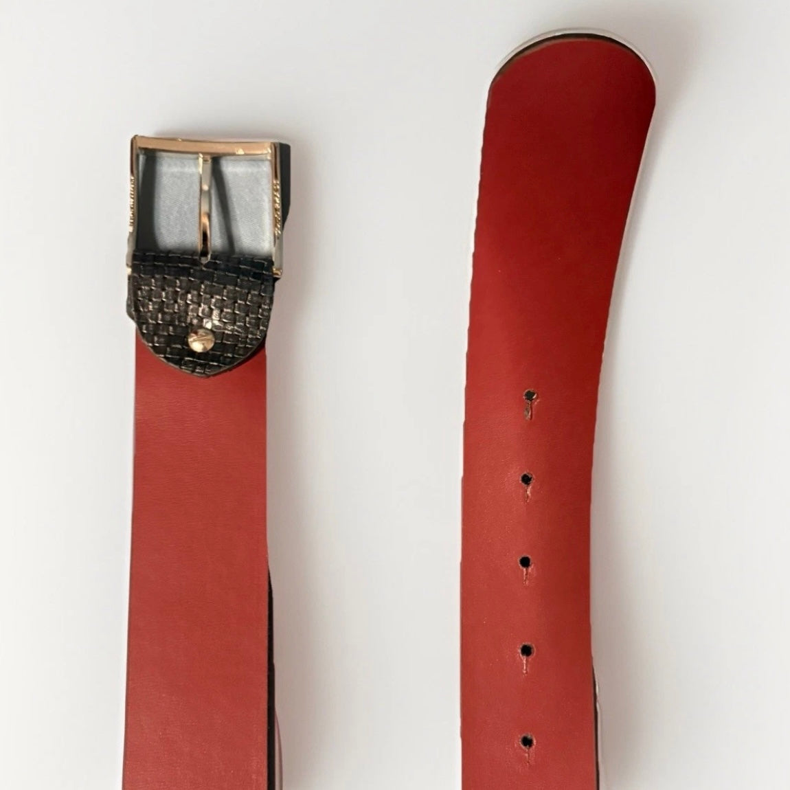 CINTURA ARTIGIANALE VERA PELLE STAMPA INTRECCIO BLU SCURO