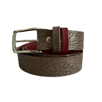 CINTURA ARTIGIANALE VERA PELLE REVERSIBILE GRIGIO/ROSSO