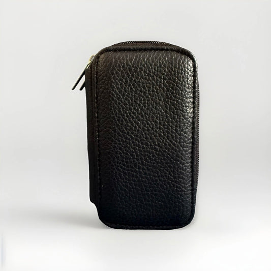 PORTACHIAVI DOPPIO ARTIGIANALE VERA PELLE NERO