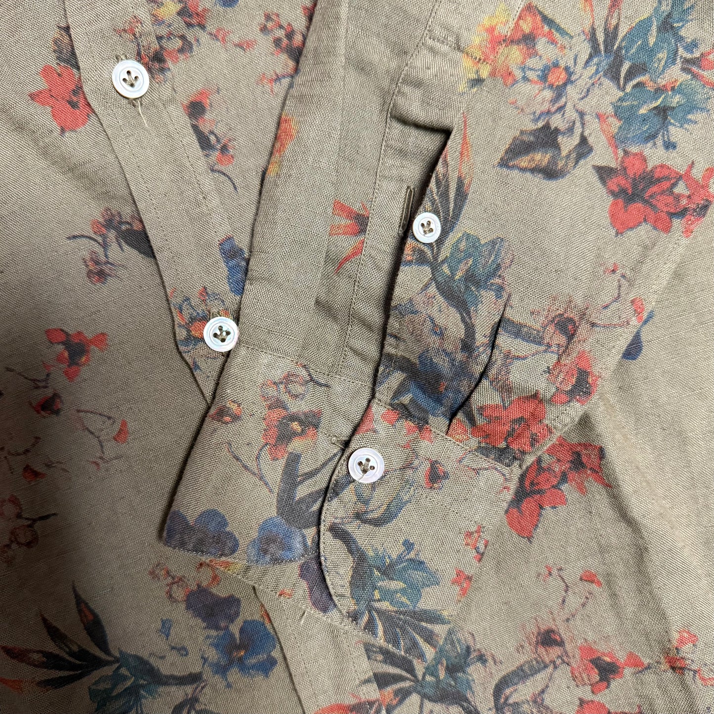 GIANNETTO PORTOFINO CAMICIA UOMO COTONE E LINO VERDE CON FANTASIA FLOREALE