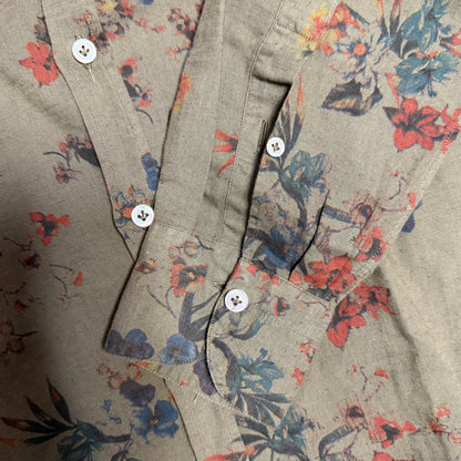 GIANNETTO PORTOFINO CAMICIA UOMO COTONE E LINO VERDE CON FANTASIA FLOREALE