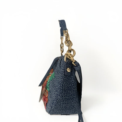 BORBONESE BORSA LUNA MAR A MANO/ TRACOLLA PELLE TAPIRO BLU