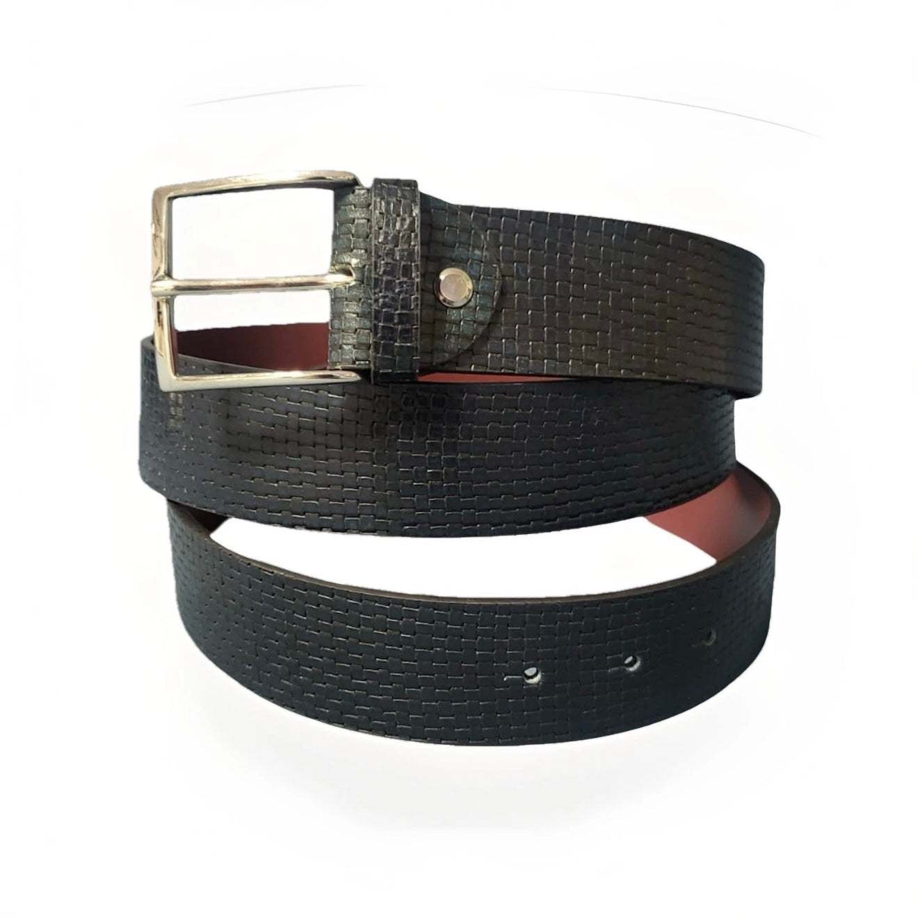 CINTURA ARTIGIANALE VERA PELLE STAMPA INTRECCIO BLU SCURO