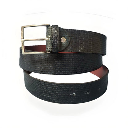 CINTURA ARTIGIANALE VERA PELLE STAMPA INTRECCIO BLU SCURO