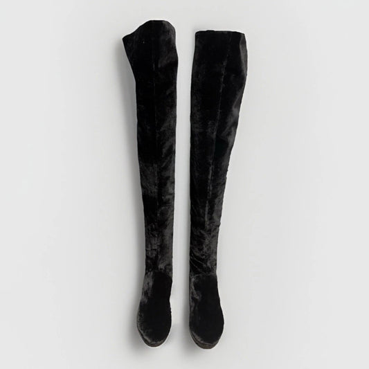 ALBERTA FERRETTI STIVALI CUISSARDES VELLUTO NERO