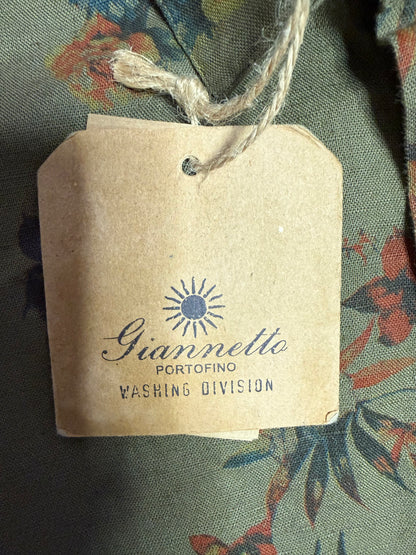 GIANNETTO PORTOFINO CAMICIA UOMO COTONE E LINO VERDE CON FANTASIA FLOREALE
