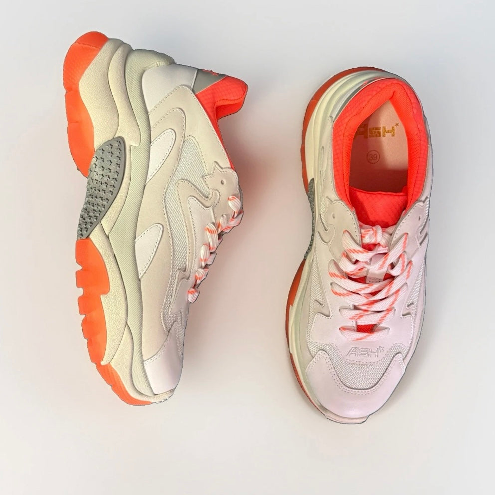 ASH ADDICT SNEAKER DONNA NAPPA E RETE BIANCO E ARANCIONE FLUO
