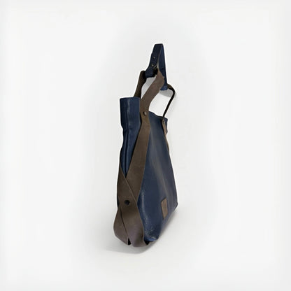 MUTH BORSA MOU SHOPPING BAG ARTIGIANALE VERA PELLE BLU