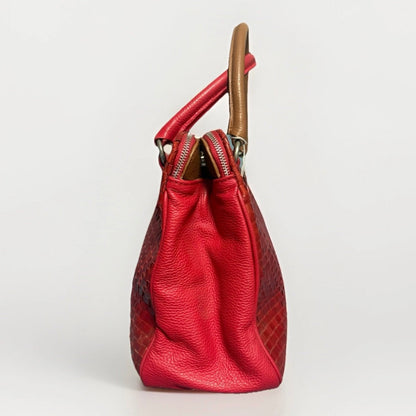 BORSA ARTIGIANALE  VERA PELLE INTRECCIATA ROSSA