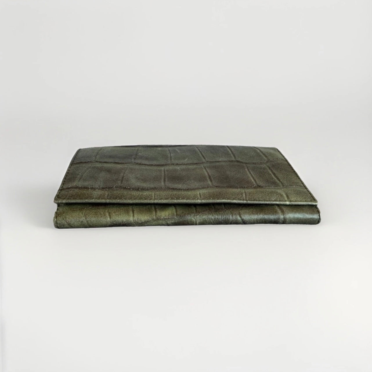 PORTAFOGLIO ARTIGIANALE VERA PRLLE STAMPA COCCO VERDE SALVIA