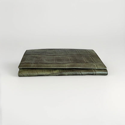 PORTAFOGLIO ARTIGIANALE VERA PRLLE STAMPA COCCO VERDE SALVIA