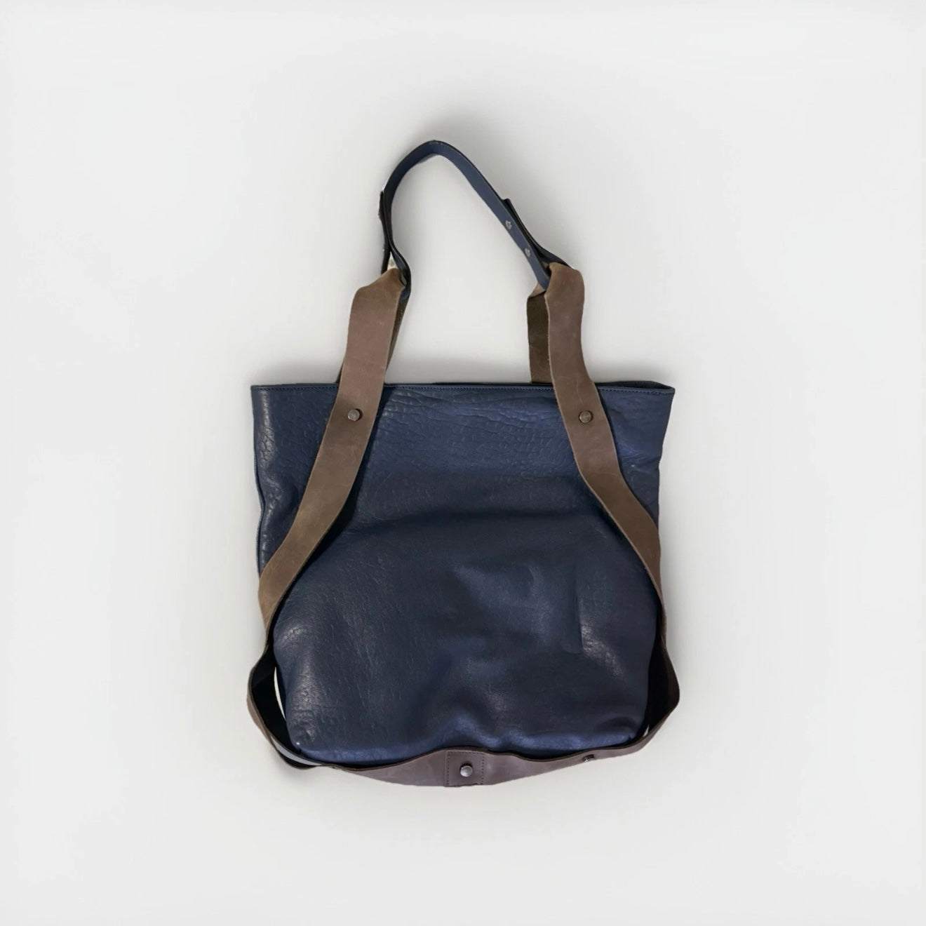MUTH BORSA MOU SHOPPING BAG ARTIGIANALE VERA PELLE BLU