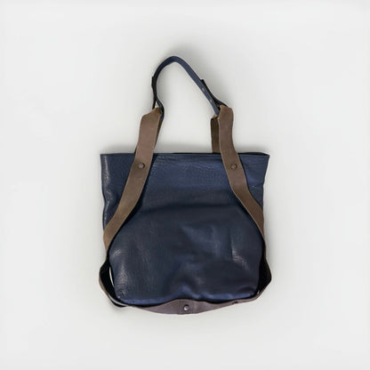 MUTH BORSA MOU SHOPPING BAG ARTIGIANALE VERA PELLE BLU
