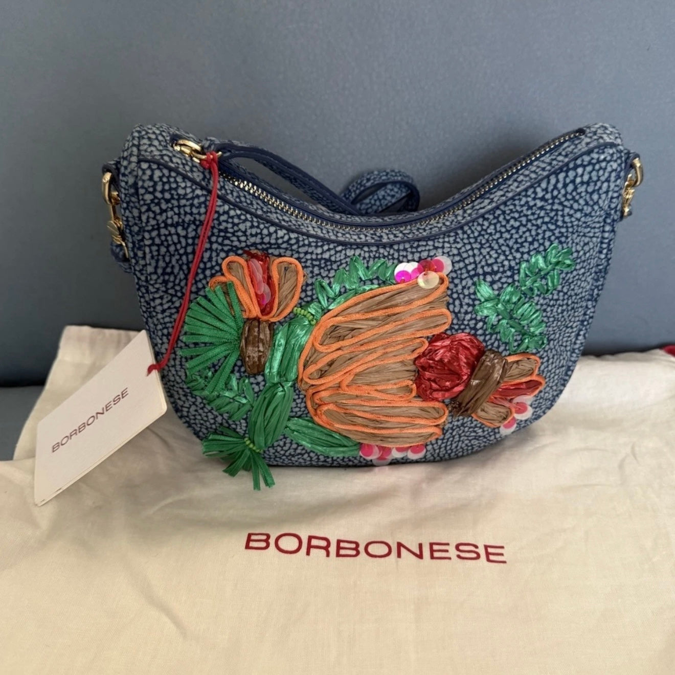 BORBONESE BORSA LUNA MAR A MANO/ TRACOLLA PELLE TAPIRO BLU