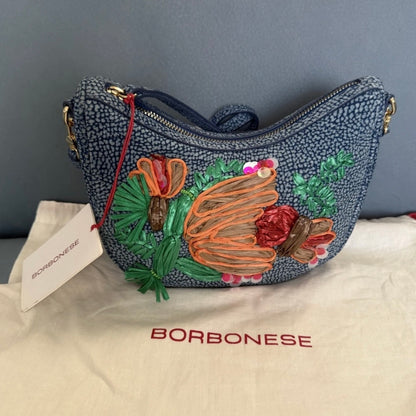 BORBONESE BORSA LUNA MAR A MANO/ TRACOLLA PELLE TAPIRO BLU