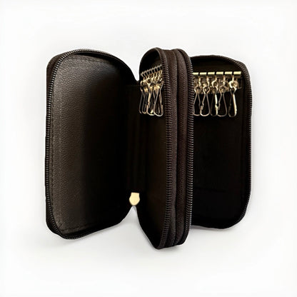 PORTACHIAVI DOPPIO ARTIGIANALE VERA PELLE NERO