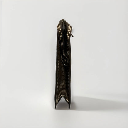 DELL'GA CARTELLA LAVORO ARTIGIANALE PELLE MARRONE TESTA DI MORO MANICO GRIGIO