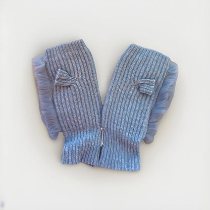 ALPO GUANTI MANICOTTI DONNA EFFETTO PELLICCIA AZZURRI