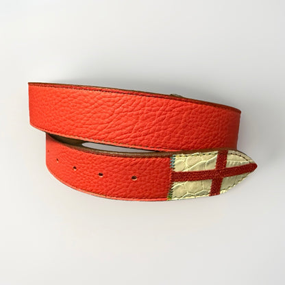 CINTURA PATCHWORK UNISEX BANDIERE DEL MONDO IN PELLE E VERO COCCODRILLO