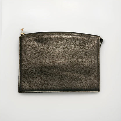 DELL'GA CARTELLA LAVORO ARTIGIANALE PELLE MARRONE TESTA DI MORO MANICO GRIGIO