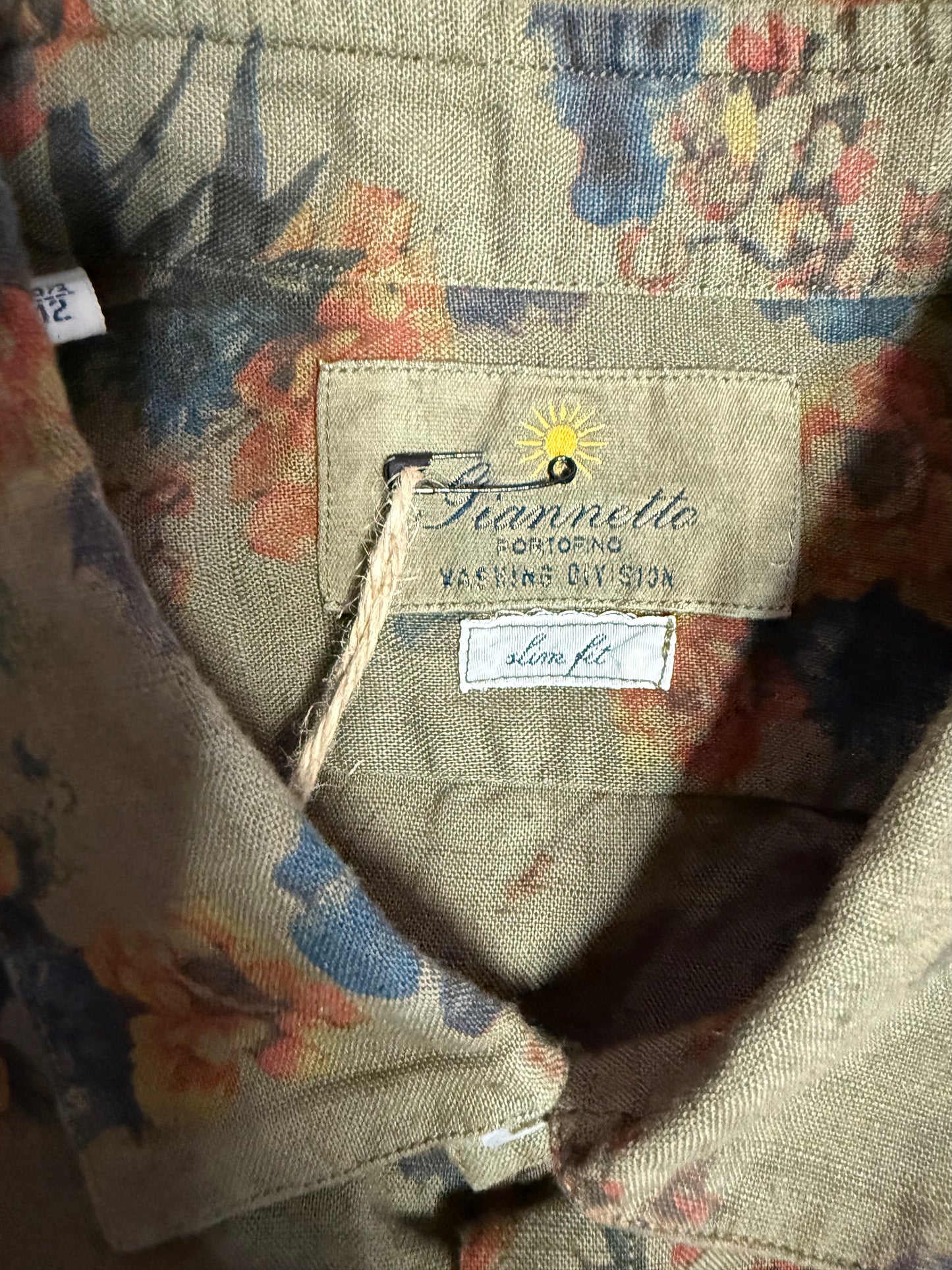 GIANNETTO PORTOFINO CAMICIA UOMO COTONE E LINO VERDE CON FANTASIA FLOREALE