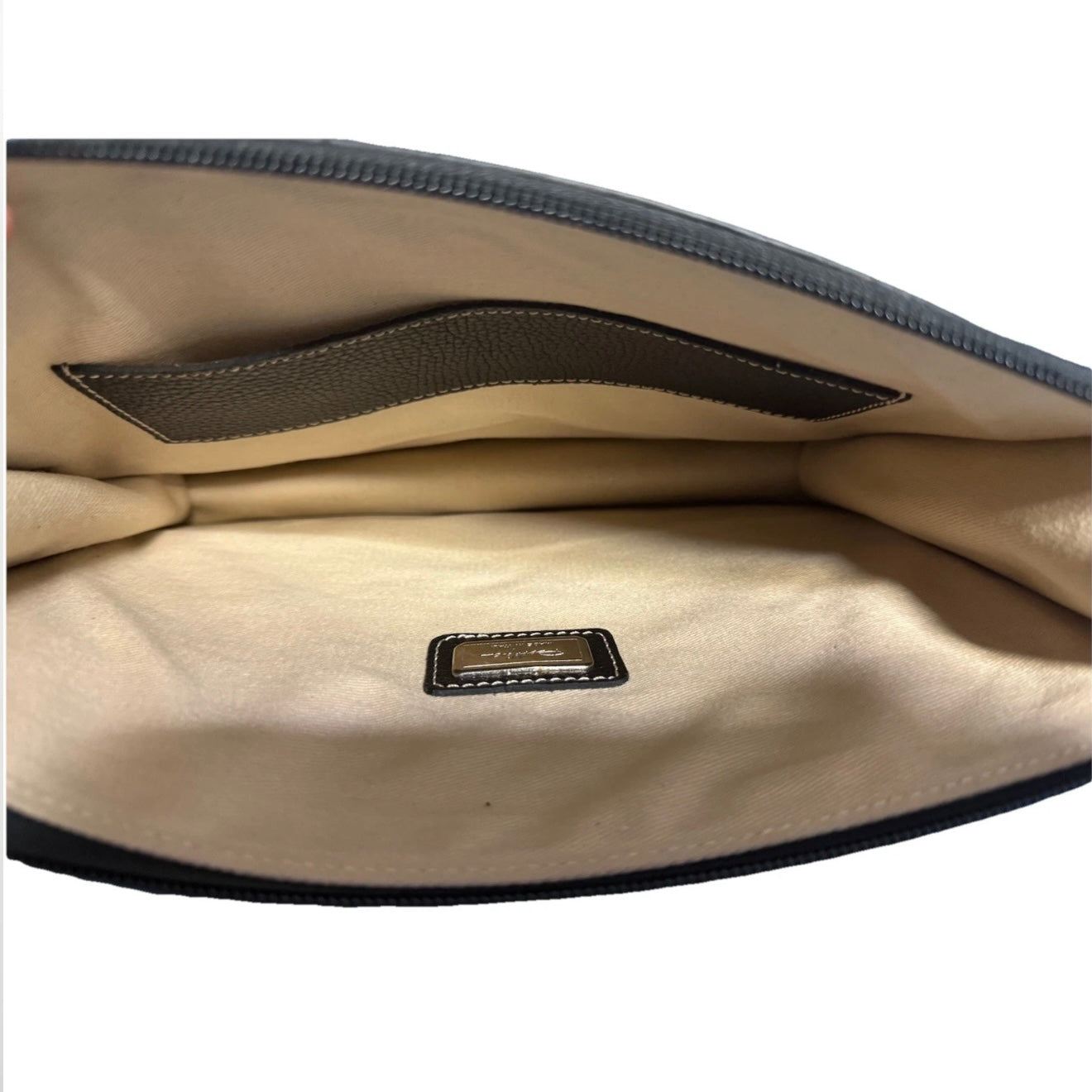 DELL'GA CARTELLA LAVORO ARTIGIANALE PELLE MARRONE TESTA DI MORO MANICO GRIGIO