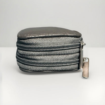 PORTACHIAVI DOPPIO ARTIGIANALE VERA PELLE GRIGIO