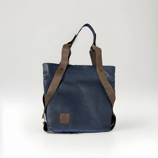 MUTH BORSA MOU SHOPPING BAG ARTIGIANALE VERA PELLE BLU