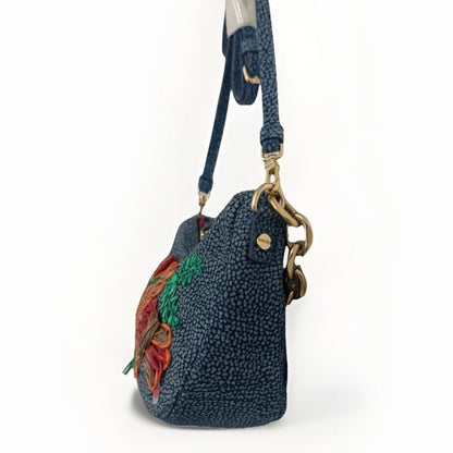 BORBONESE BORSA LUNA MAR A MANO/ TRACOLLA PELLE TAPIRO BLU