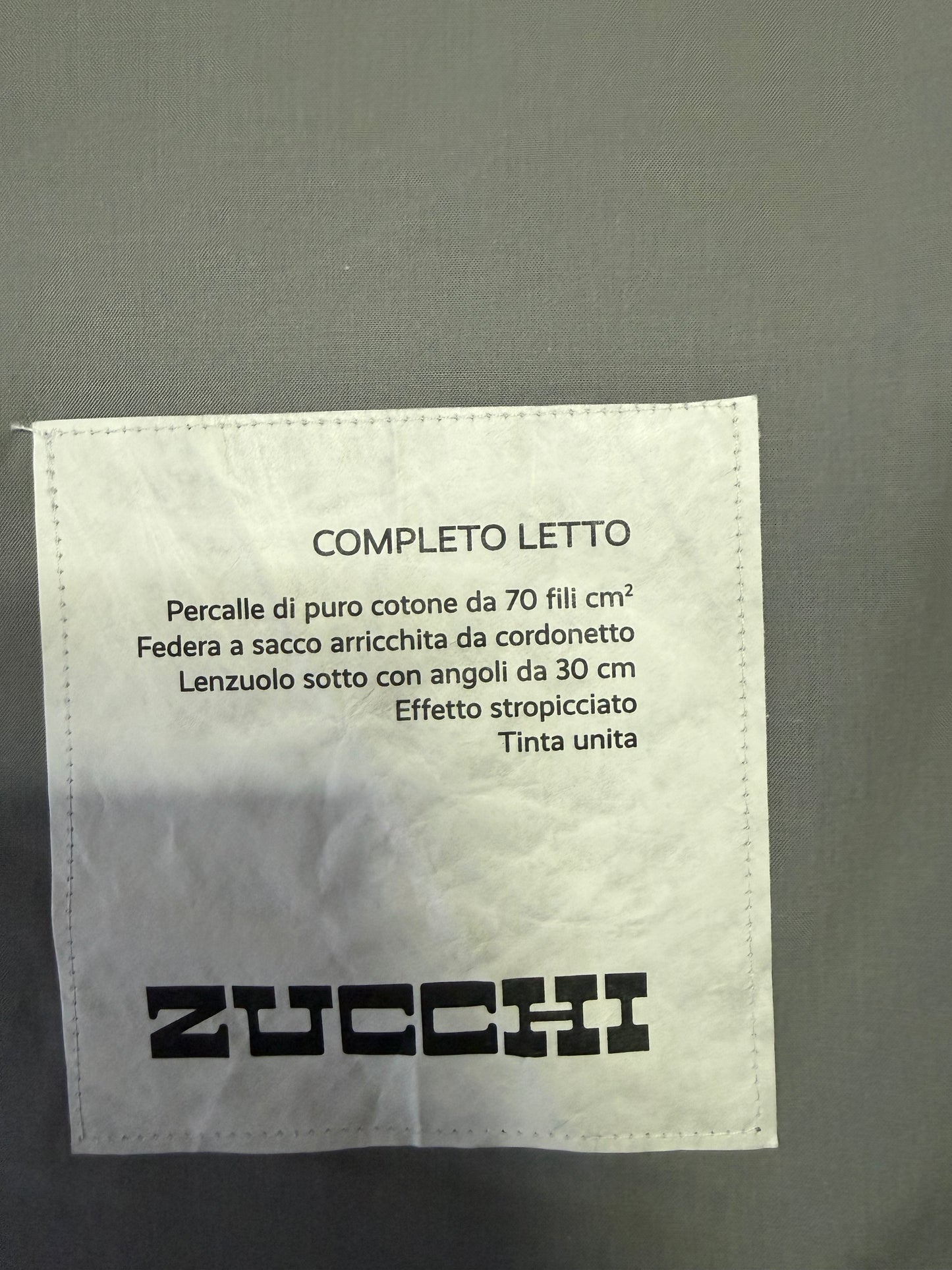 ZUCCHI COMPLETO LENZUOLA IN PERCALLE STROPICCIATO UNA PIAZZA GRIGIO
