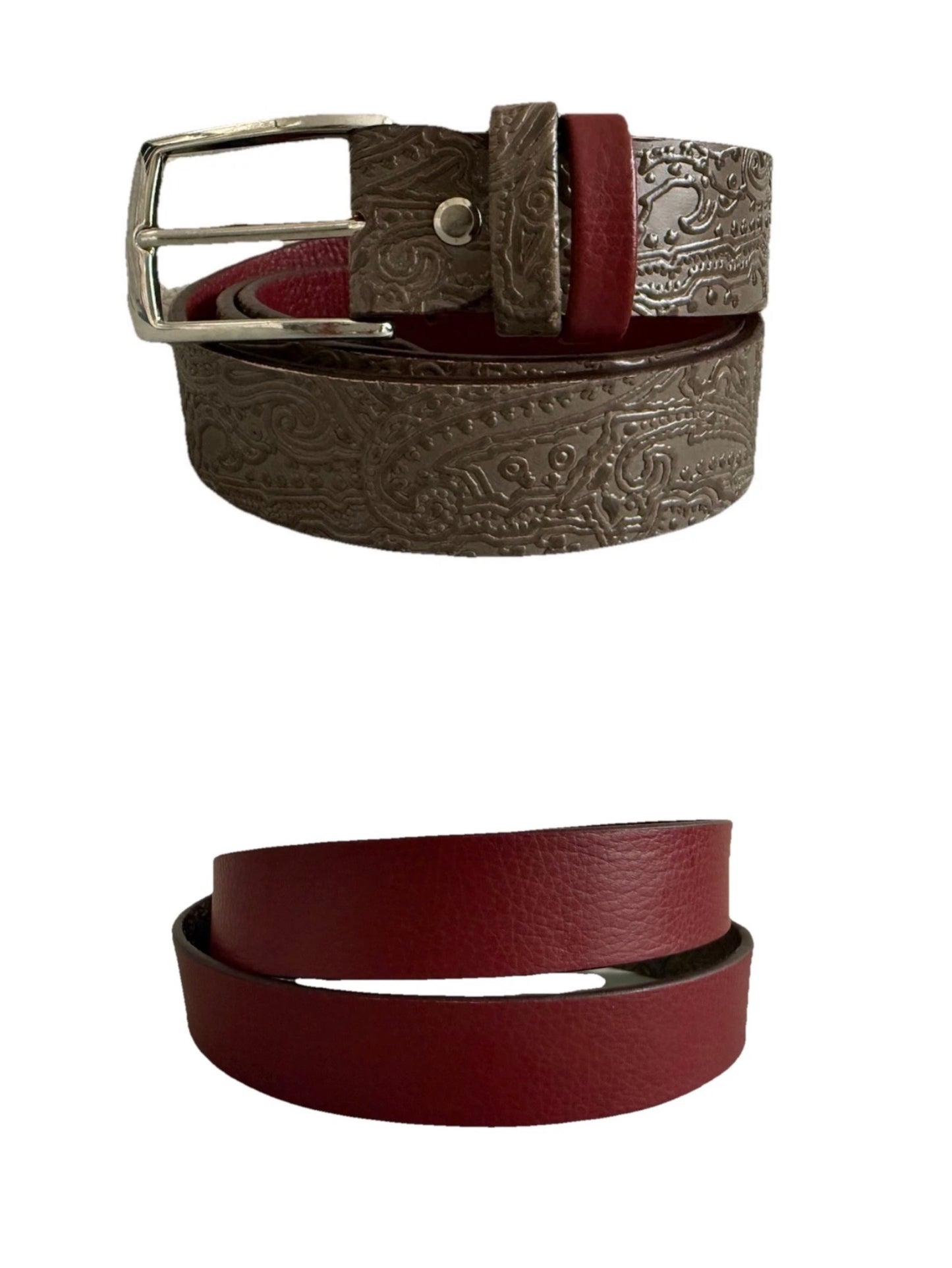CINTURA ARTIGIANALE VERA PELLE REVERSIBILE GRIGIO/ROSSO