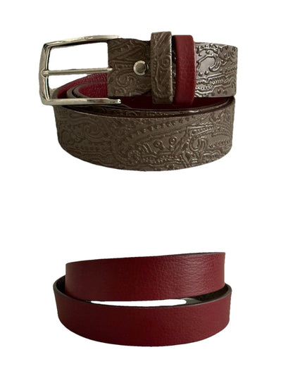 CINTURA ARTIGIANALE VERA PELLE REVERSIBILE GRIGIO/ROSSO