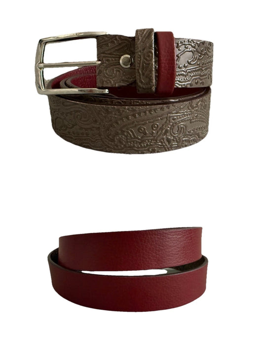 CINTURA ARTIGIANALE VERA PELLE REVERSIBILE GRIGIO/ROSSO