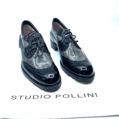 Studio Pollini Stringata Donna in Pelle Tweed e Vernice Nero