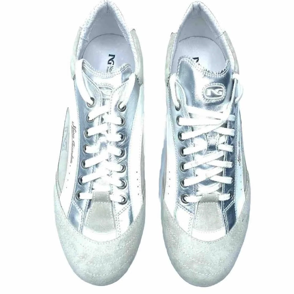 NeroGiardini Sneakers unisex in Pelle Bianco Beige Argento