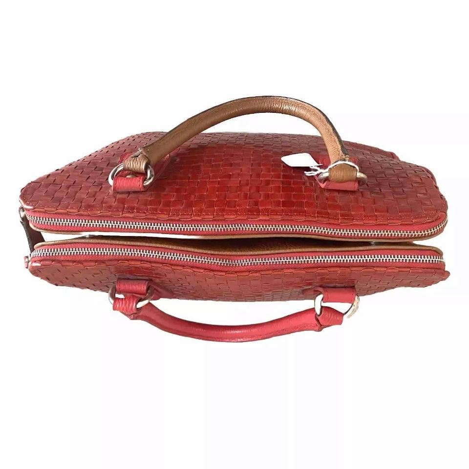 BORSA ARTIGIANALE  VERA PELLE INTRECCIATA ROSSA