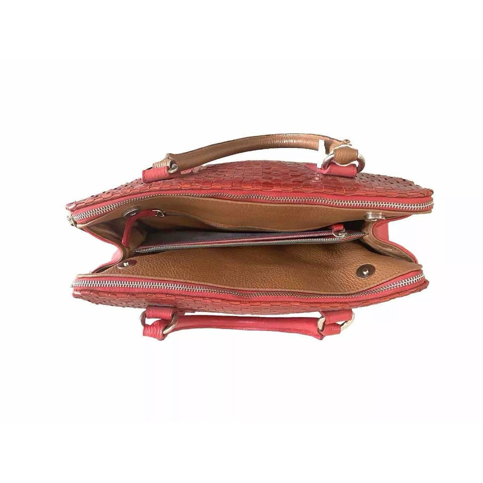 BORSA ARTIGIANALE  VERA PELLE INTRECCIATA ROSSA