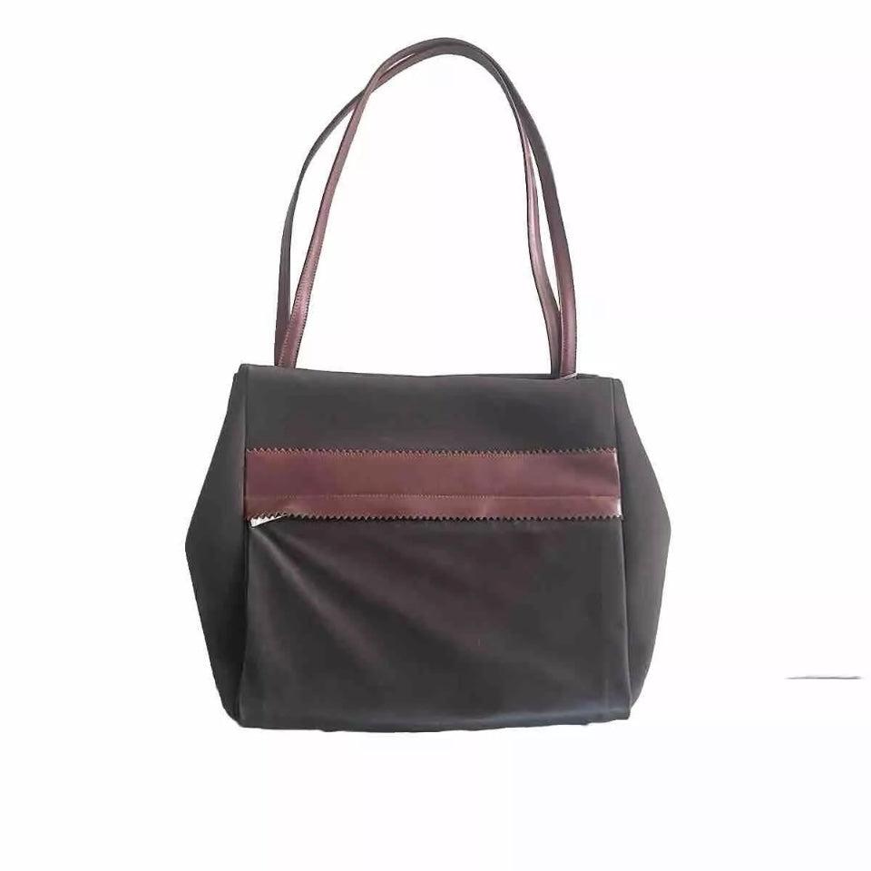 DELL’GA BORSA DA SPALLA TESSUTO TECNICO E PELLE MARRONE